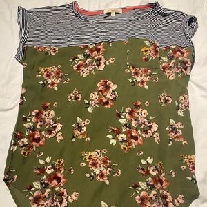 Large *Rewind* dressy Tee.  Floral/Stripe